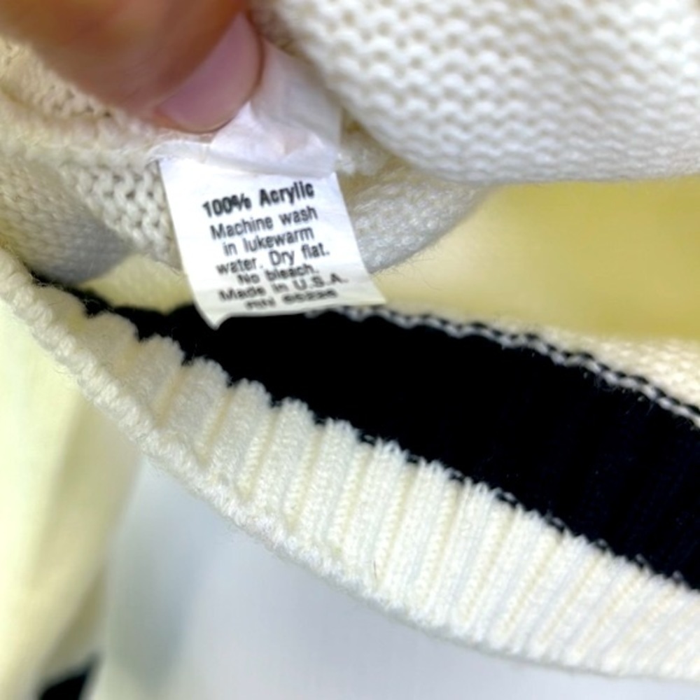 Jasper - Vintage High Neck Ivory And Black Pocket Sweater Size Large - Picture 13 of 14